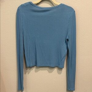 Reformation Sky Blue Ribbed Blouse
